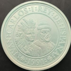 AÑO 1991. 5.000 PTAS PLATA (925) " III SERIE V CENTENARIO ". PESO 54 GR